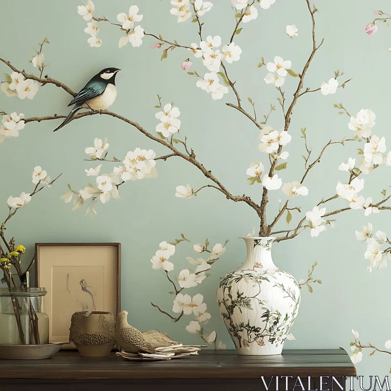 Tranquil Bird and Floral Arrangement