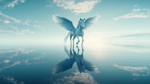 Winged Horse Reflection in Tranquil Waters