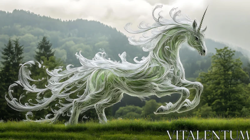 Mystical Unicorn in Forest Meadow