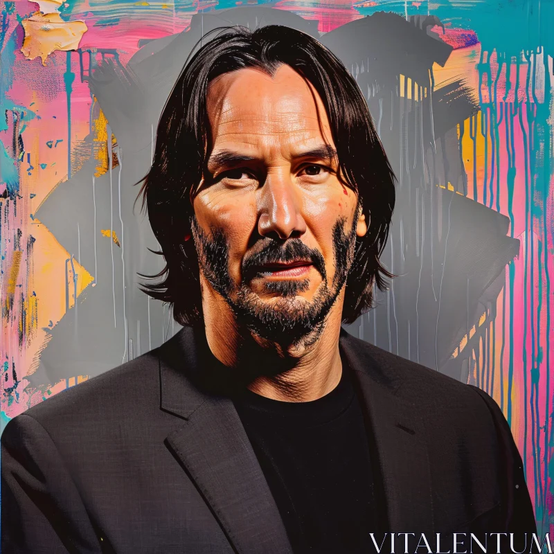 AI ART Vivid Keanu Reeves Portrait with Abstract Backdrop