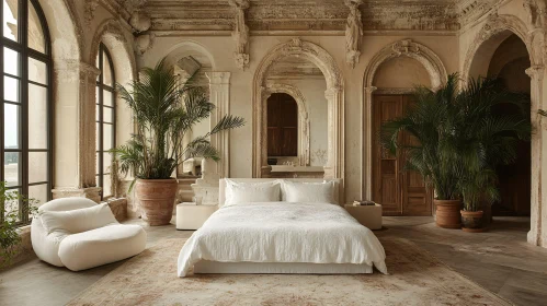Neutral Bedroom with Architectural Details