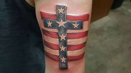 Patriotic Cross Tattoo