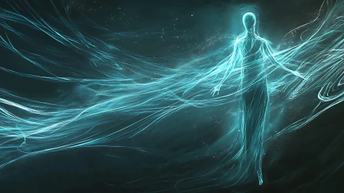 Light Figure in Turquoise Energy Swirl