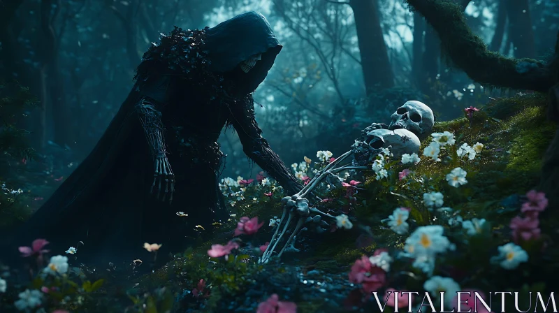 Death and Bloom in the Dark Woods AI Image