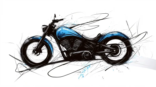 Blue Accented Motorcycle Line Art