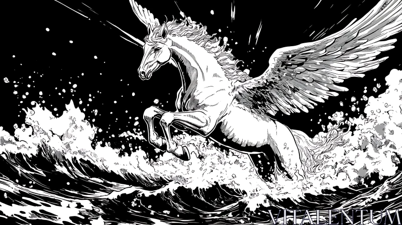 Winged Unicorn Leaping From Ocean Waves