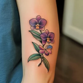 Exquisite Purple Floral Tattoo on Inner Arm