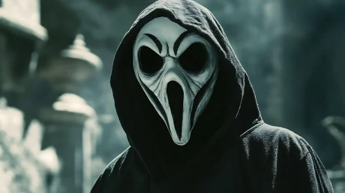 Mysterious Hooded Figure with Ghostface Mask