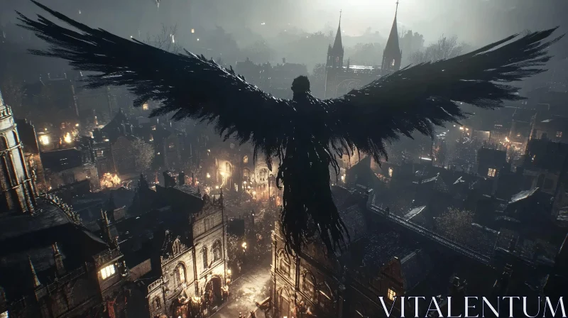 Dark Angel Over Gloomy Metropolis
