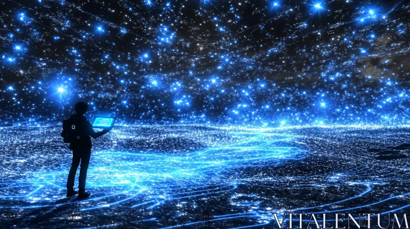 Blue Digital Starscape with Person