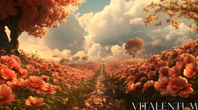 Tranquil Bloom: A Field of Orange Flowers