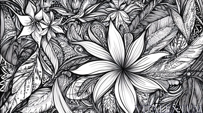 Detailed Botanical Line Drawing