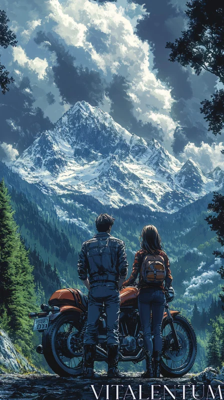 AI ART Couple Touring Mountains by Motorcycle