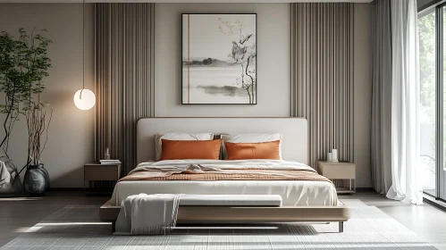 Modern Bedroom with Orange Accents