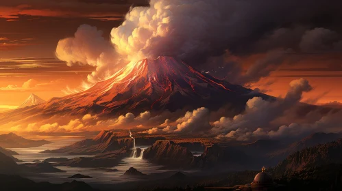 Captivating Fantasy Art: A Detailed Painting of a Volcano in a Digital Landscape