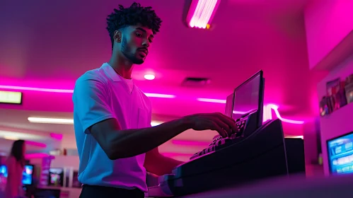 Neon Lit Computer Workstation