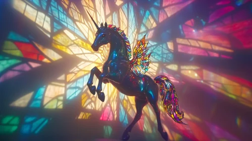 Winged Unicorn with Stained Glass Effect