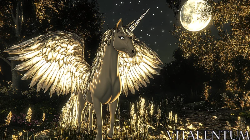 Ethereal Unicorn Pegasus at Night