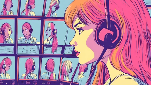 Headphone Girl in a Screen Room