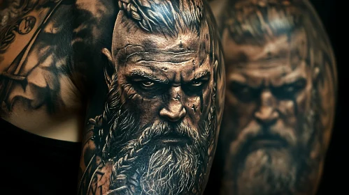 Intricate Tattoo Art of a Bearded Warrior