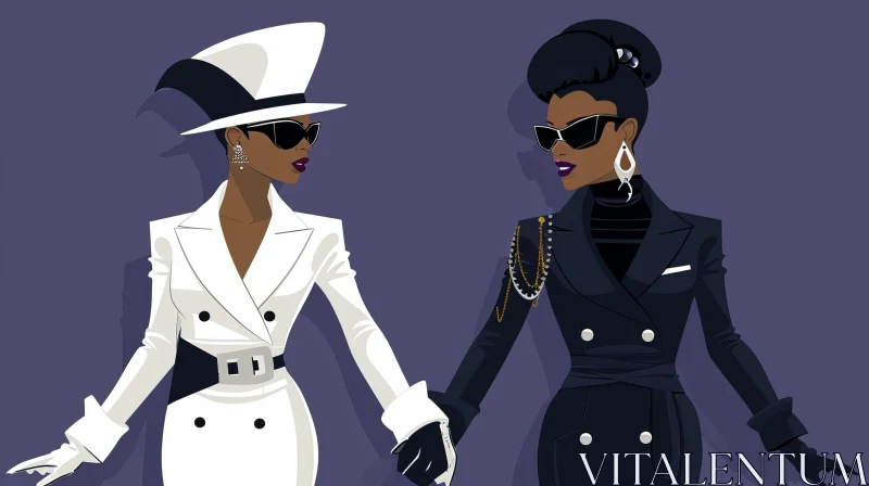 Elegant Illustration of Two Black Women in Formal Attire