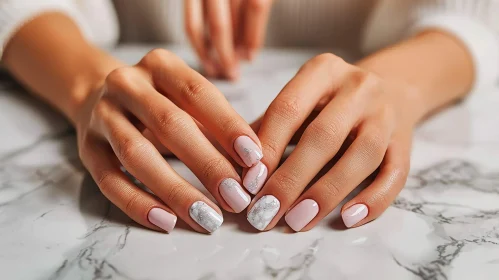 Elegant Pink and White Marble Nail Design | Captivating Image