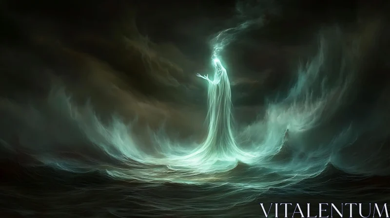 Mystical Figure Emerges from the Ocean Depths