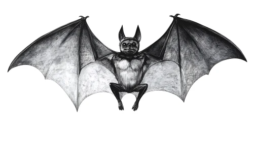 Monochrome Bat with Open Wings