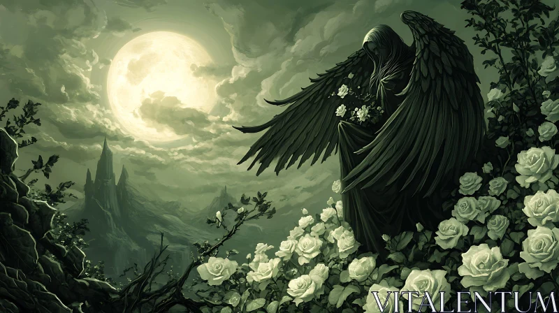 Moonlit Angel in Gothic Garden