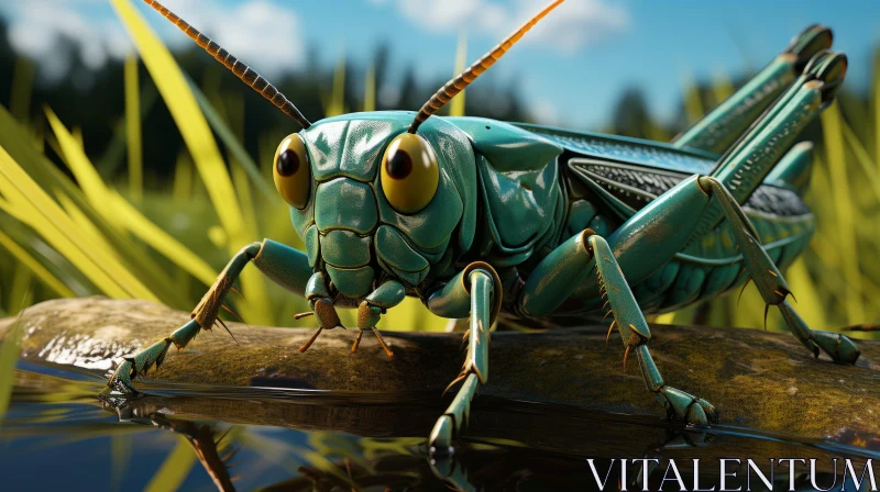 Grasshopper Amidst Verdant Foliage - Sci-Fi Inspired Art AI Image