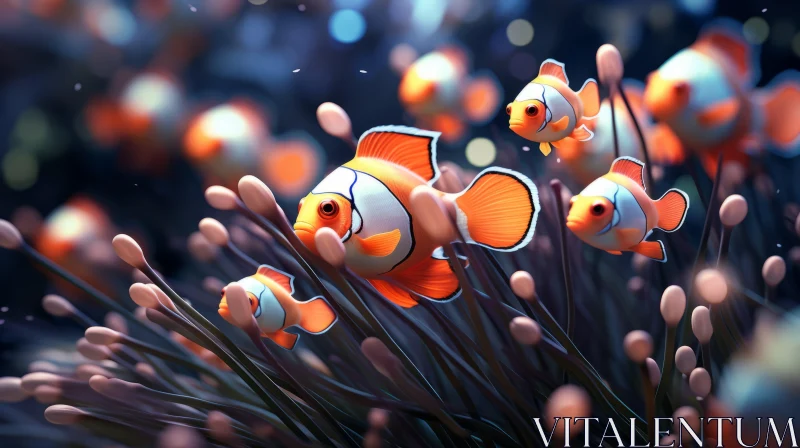 Photorealistic Clownfish Swimming in Ocean Depth AI Image