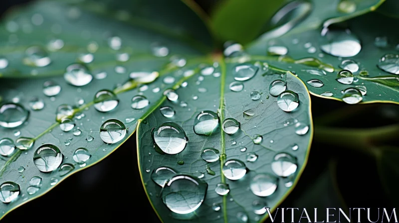 Tropical Rainfall: Tranquil Gardenscape with Water Droplets on Leaf AI Image