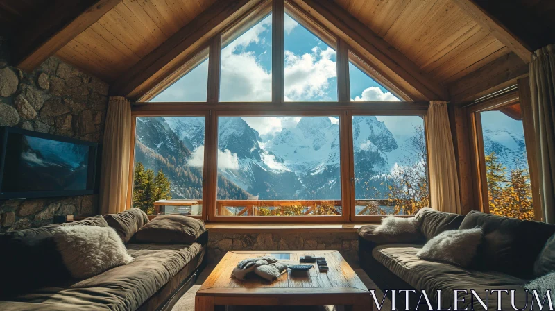 Rustic Interior with Mountain Vista AI Image