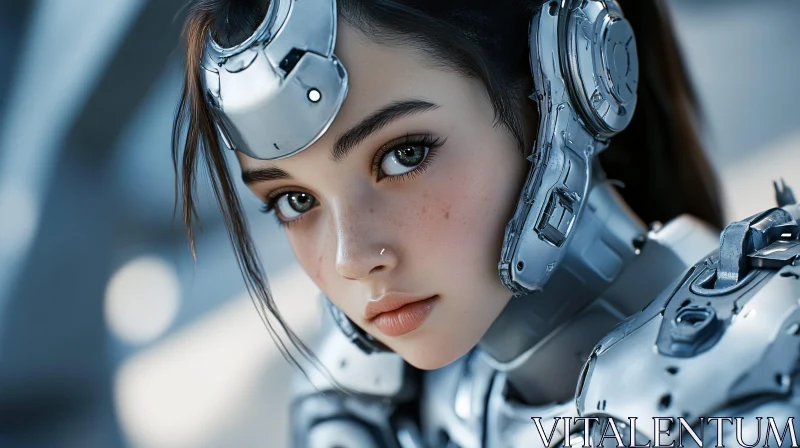 Technological Fusion - Cyborg Woman with Robotic Details AI Image