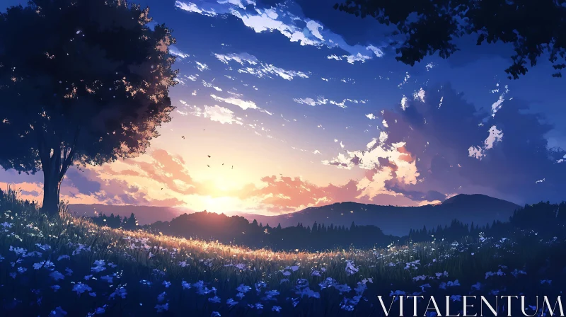 AI ART Peaceful Meadow at Sunset