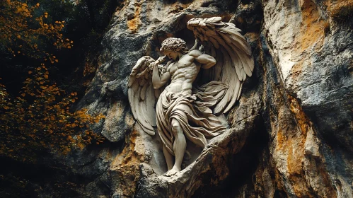 Winged Angel Carved in Stone