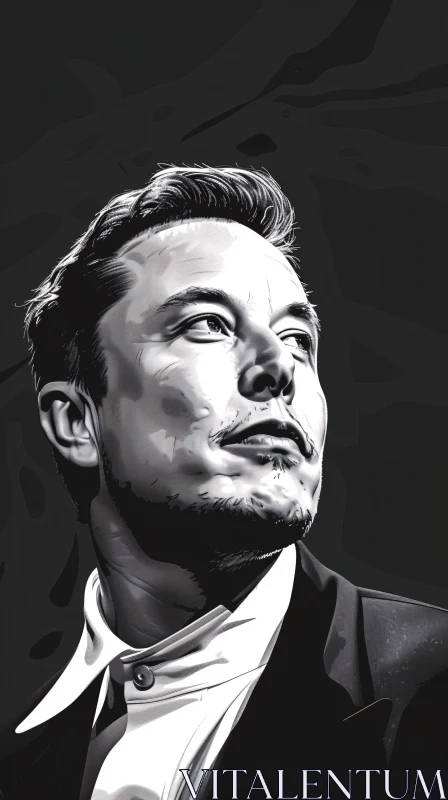 Elon Musk Black and White Portrait AI Image