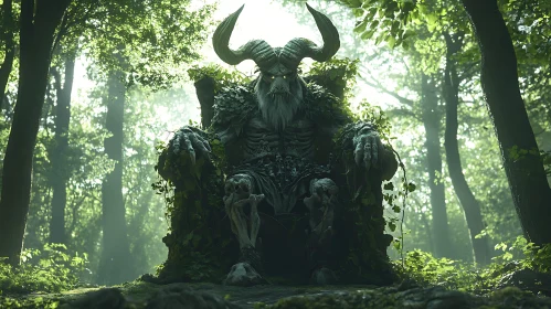 Horned Creature on Throne in Forest