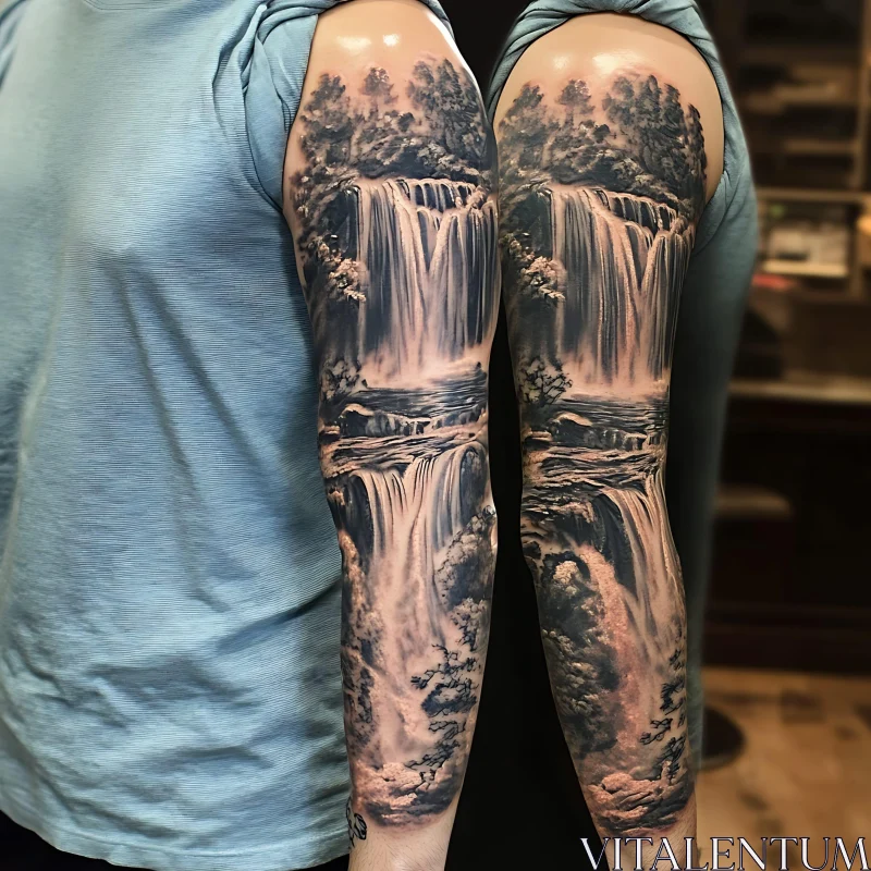 Tattoos of Cascading Waterfalls on Arms AI Image