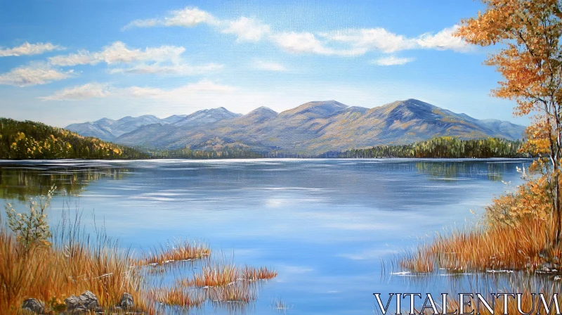 AI ART Tranquil Lake and Mountains in Fall