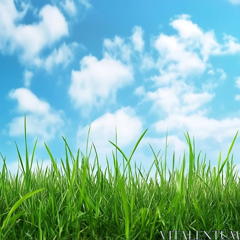 Green Grass and Blue Sky Serenity AI Image