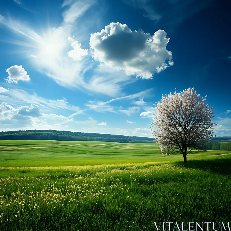 Spring Blossom in a Green Meadow AI Image