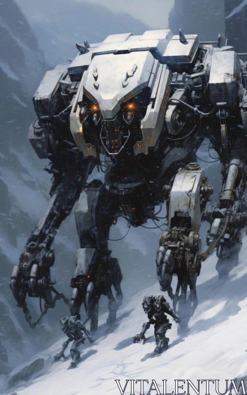 Futuristic Robot in Winter Landscape AI Image