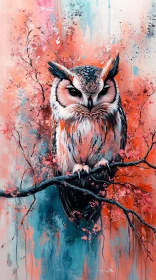 Vivid Owl Art on a Branch