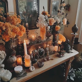 Still Life with Candles and Floral Arrangement