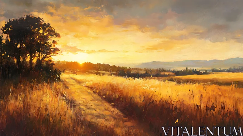 AI ART Sunset over Golden Field Art