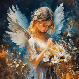 Angel Holding Flowers Painting