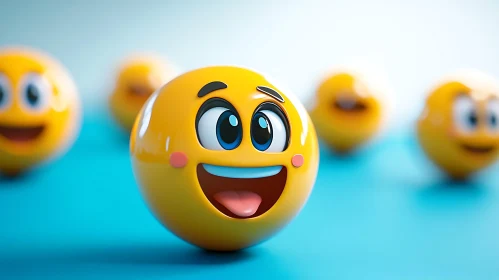 Joyful Emoji Faces on Blue Background