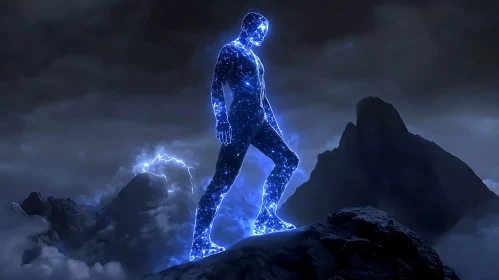 Glowing Man on Mountain Top