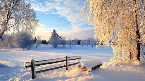 Tranquil Winter Scene with Fence and Trees